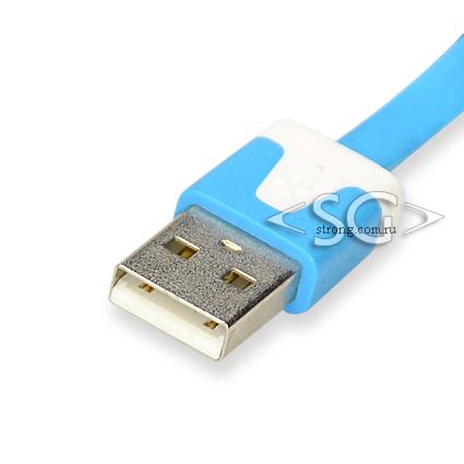 Шнур 2.0 USB A MALE- micro USB 5P 1,0м шнур плоский/голубой
